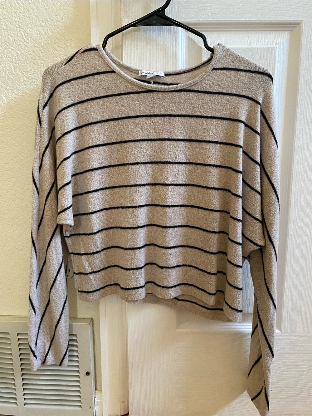 Subdued Beige Striped Crewneck Pullover Sweatshirt